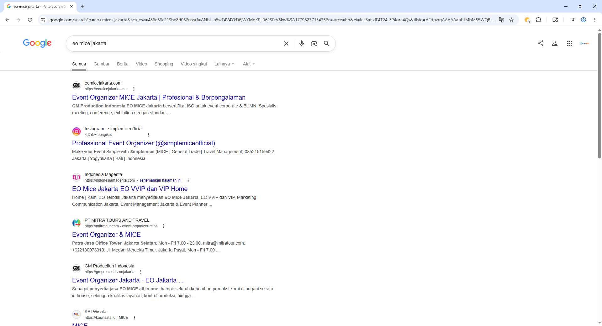 Studi kasus seo - EO Mice Jakarta